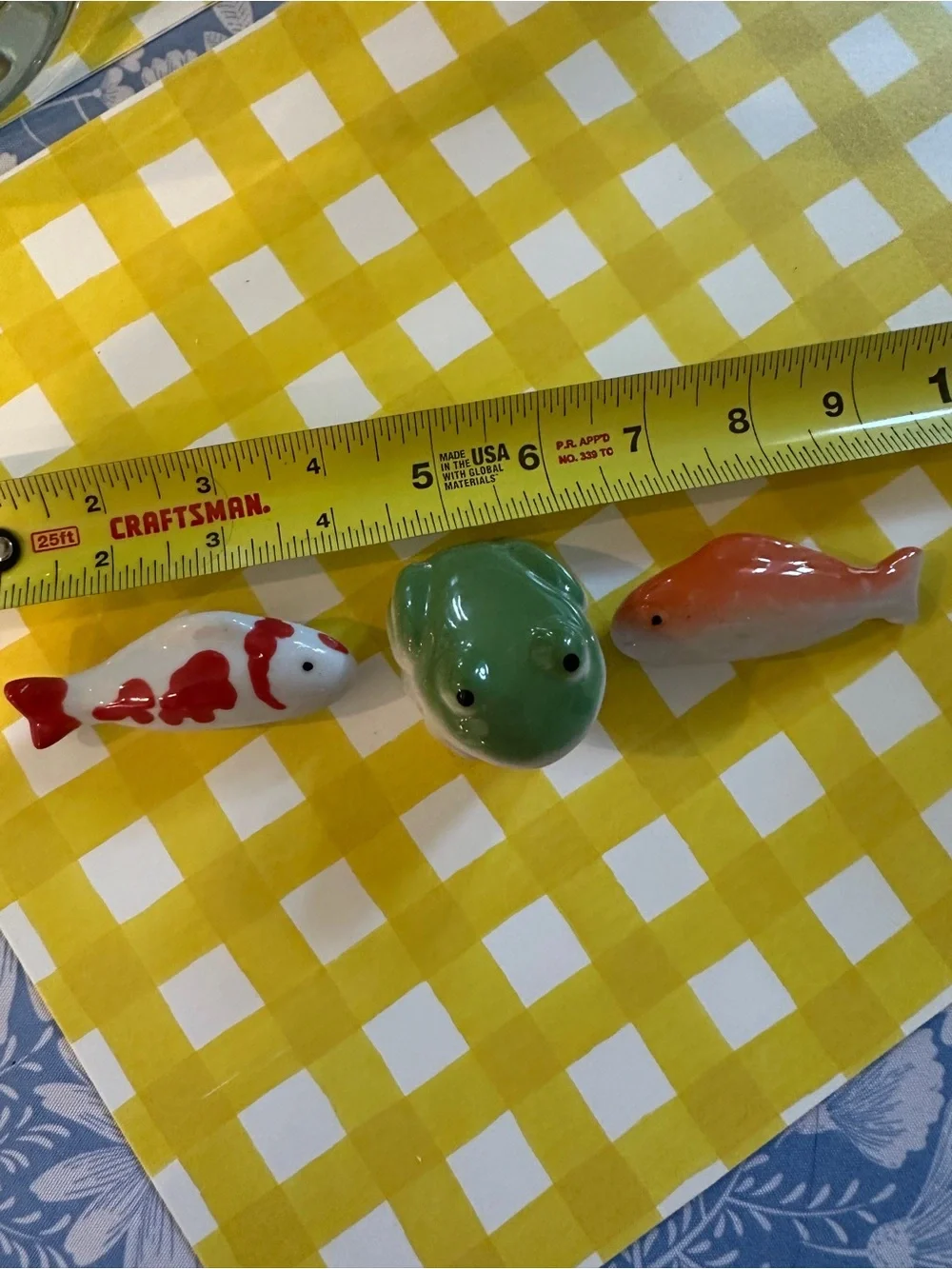 Ceramic Fish and Frog Decorative items for faux aquarium - Green, Red, Orange